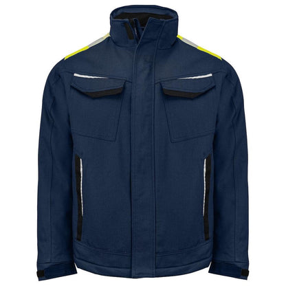 Navy-Yellow - Front - Projob Mens Cotton Padded Jacket