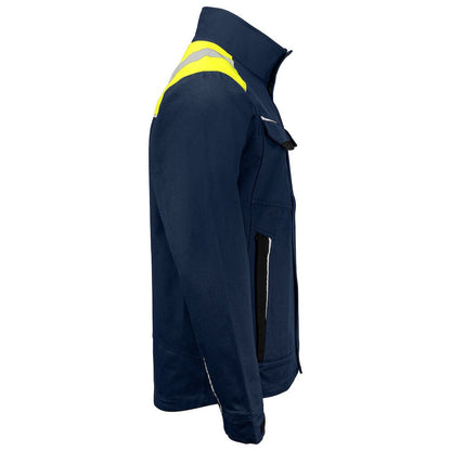 Navy-Yellow - Side - Projob Mens Cotton Jacket