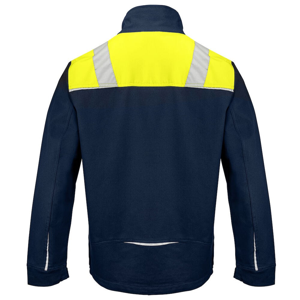 Navy-Yellow - Back - Projob Mens Cotton Jacket
