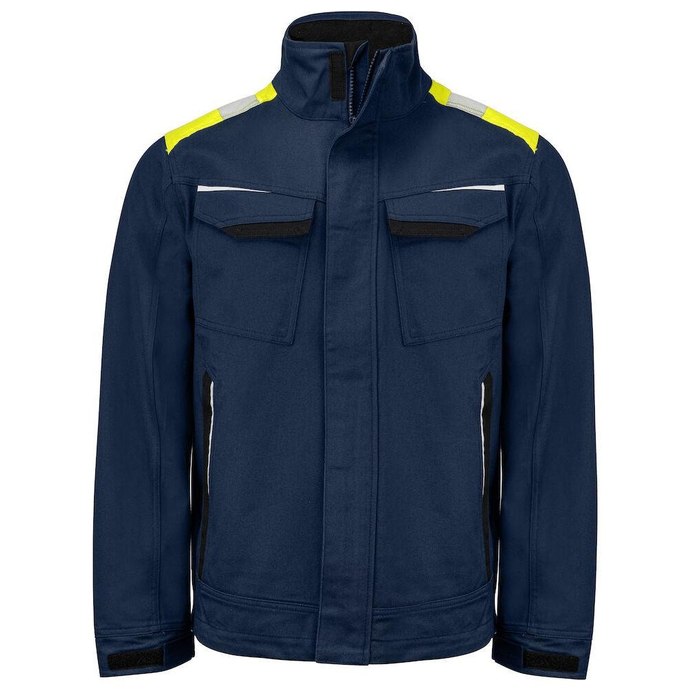 Navy-Yellow - Front - Projob Mens Cotton Jacket