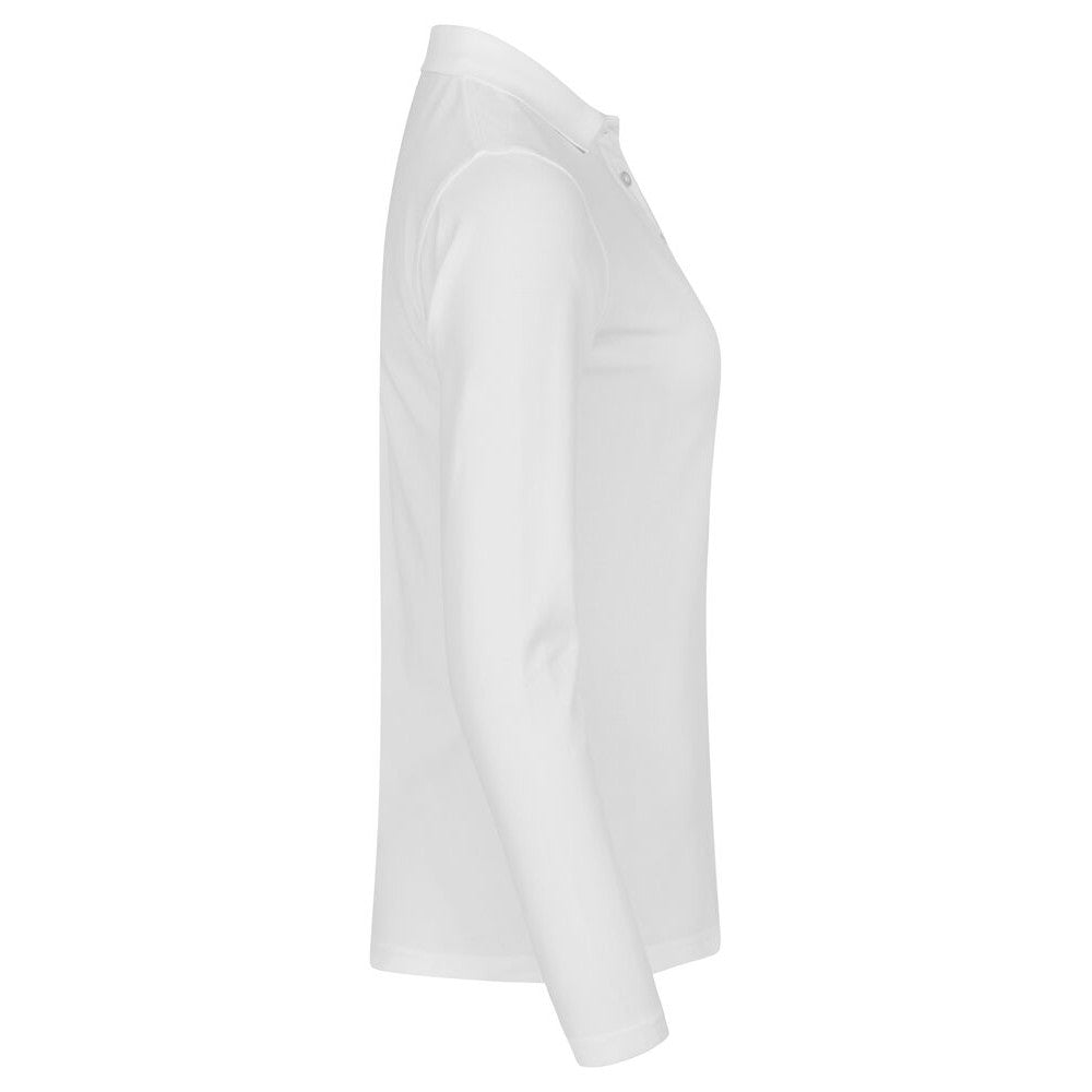 White - Side - Clique Womens-Ladies Premium Stretch Long-Sleeved Polo Shirt