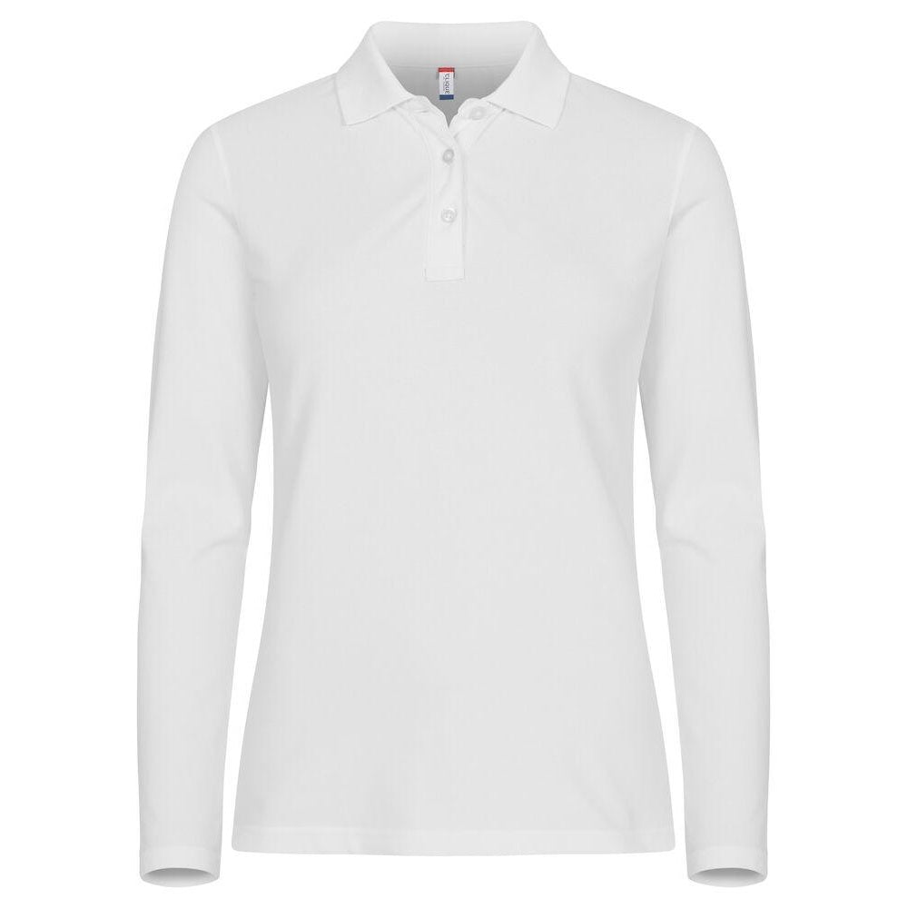 White - Front - Clique Womens-Ladies Premium Stretch Long-Sleeved Polo Shirt