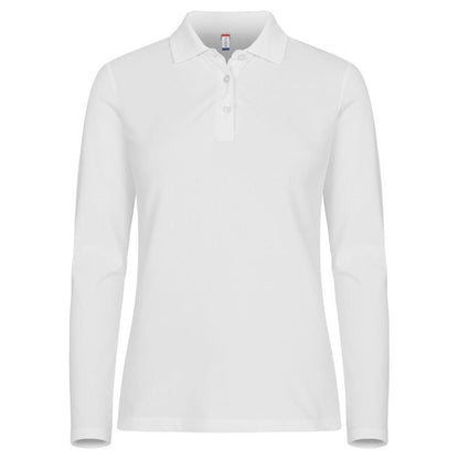 White - Front - Clique Womens-Ladies Premium Stretch Long-Sleeved Polo Shirt