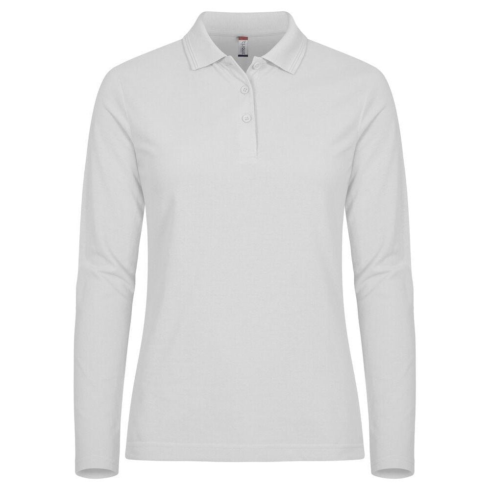 White - Front - Clique Womens-Ladies Manhattan Long-Sleeved Polo Shirt