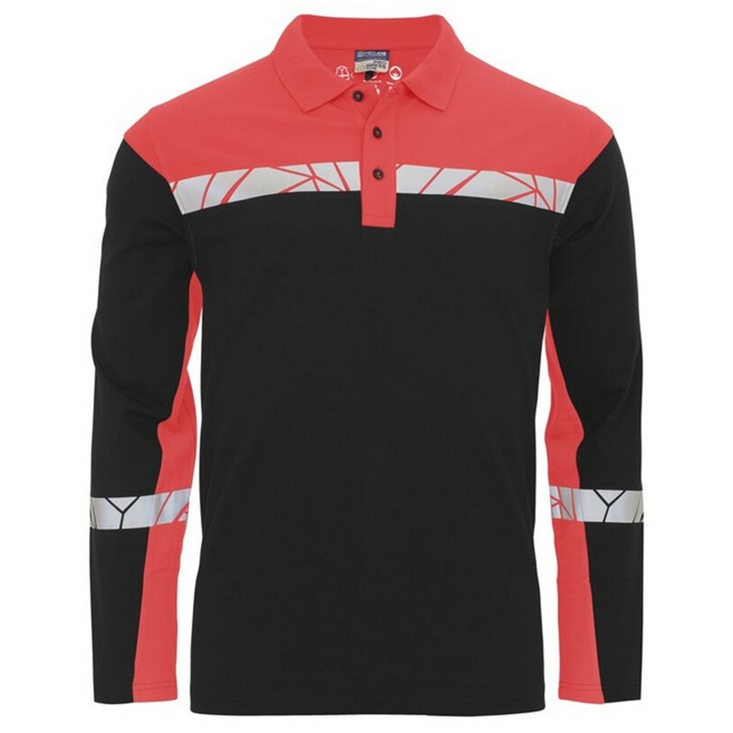 Black-Red - Front - Projob Mens Progression Pique Long-Sleeved Polo Shirt