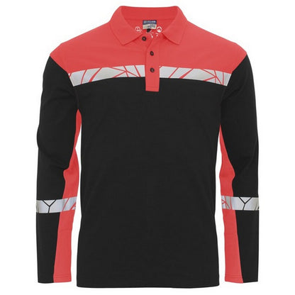 Black-Red - Front - Projob Mens Progression Pique Long-Sleeved Polo Shirt
