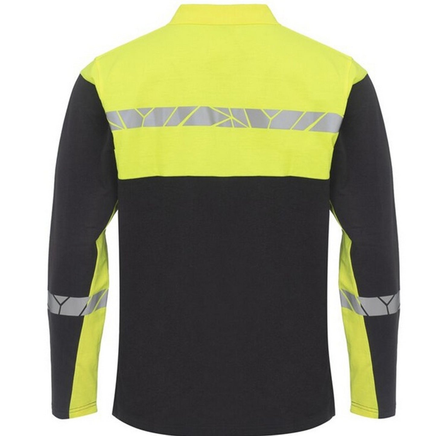 Black-Yellow - Back - Projob Mens Progression Pique Long-Sleeved Polo Shirt