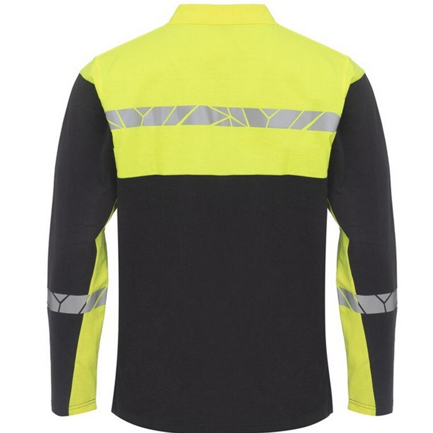 Black-Yellow - Back - Projob Mens Progression Pique Long-Sleeved Polo Shirt