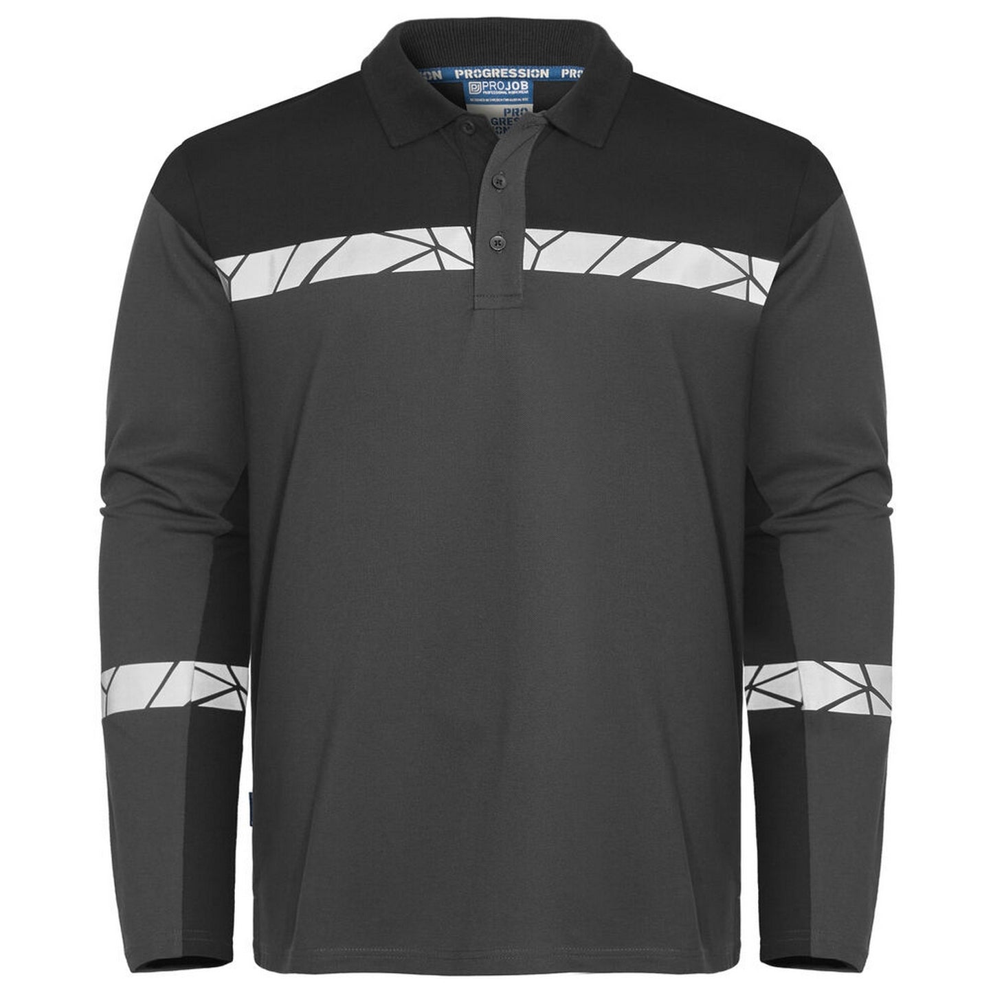Grey-Black - Front - Projob Mens Progression Pique Long-Sleeved Polo Shirt