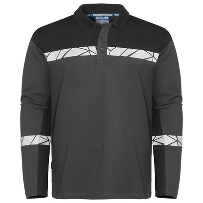 Grey-Black - Front - Projob Mens Progression Pique Long-Sleeved Polo Shirt