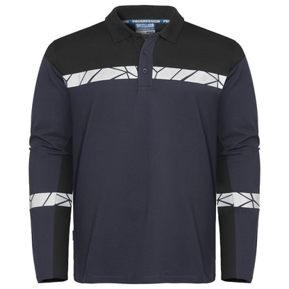 Navy-Blue - Front - Projob Mens Progression Pique Long-Sleeved Polo Shirt