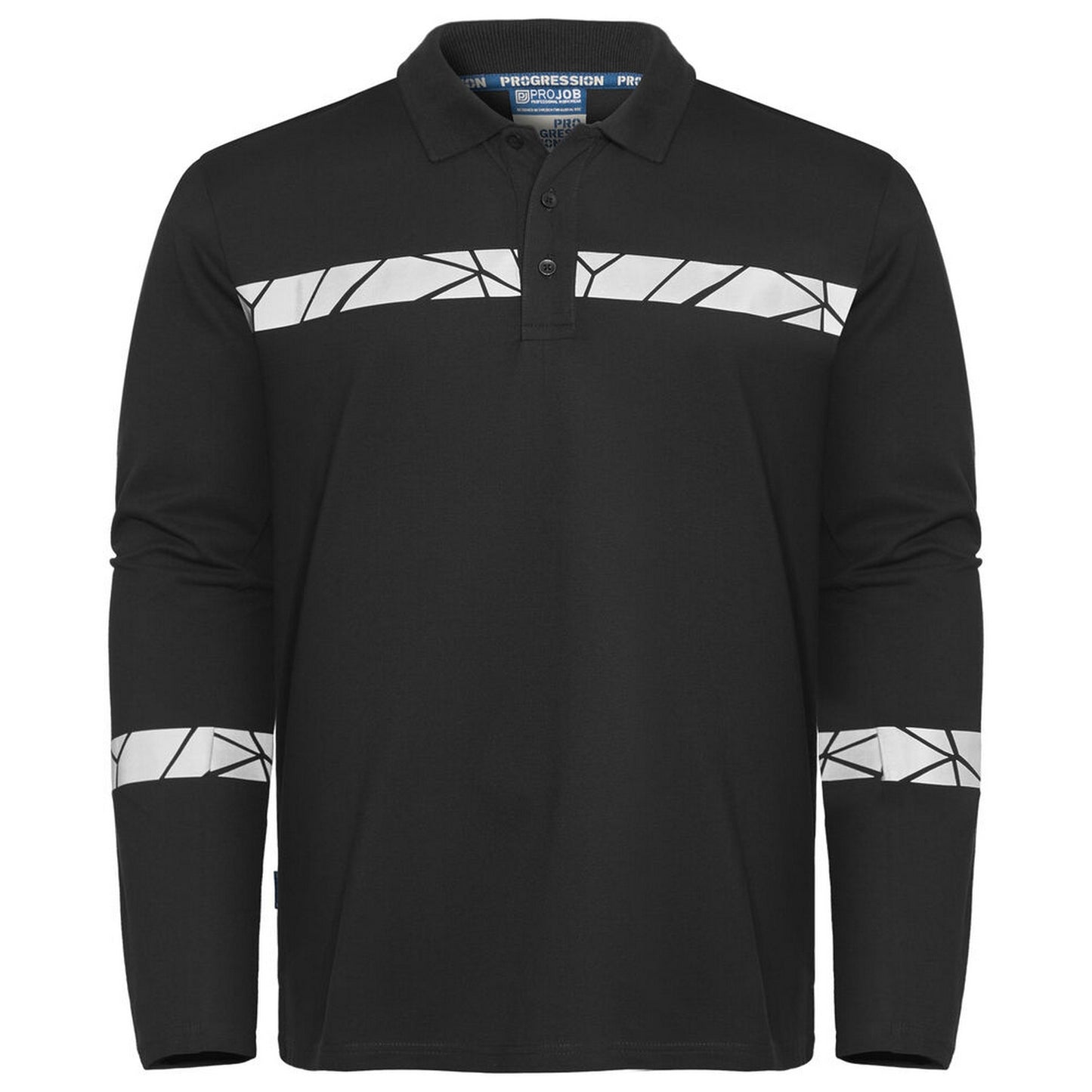 Black - Front - Projob Mens Progression Pique Long-Sleeved Polo Shirt