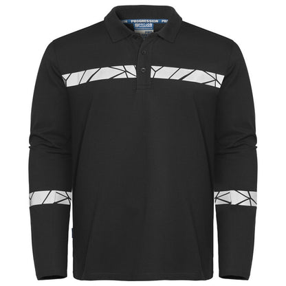 Black - Front - Projob Mens Progression Pique Long-Sleeved Polo Shirt