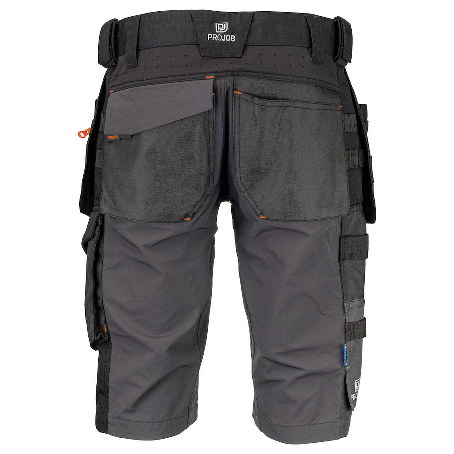 Grey - Back - Projob Mens Stretch Cargo Shorts