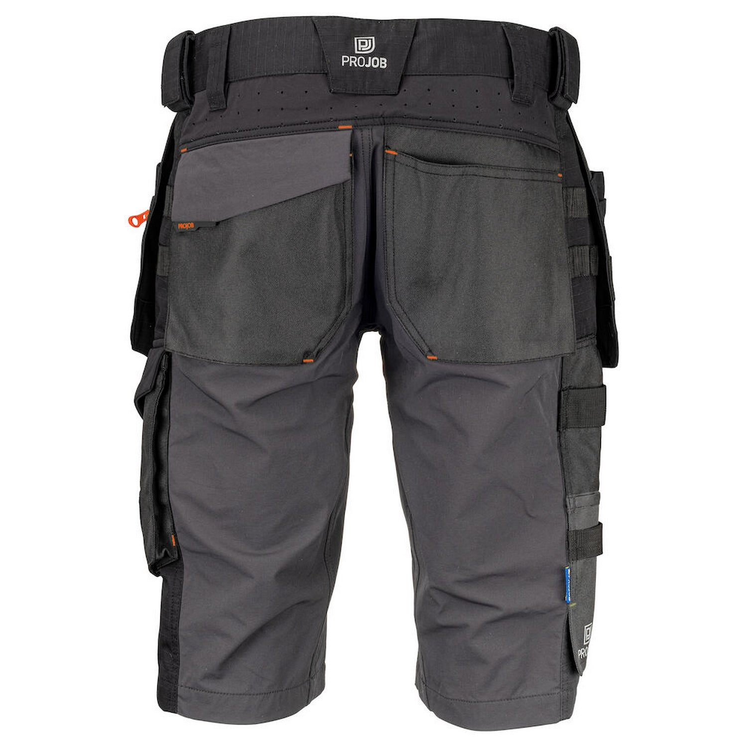 Grey - Back - Projob Mens Stretch Cargo Shorts