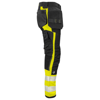 Yellow-Black - Side - Projob Mens 6540 Hi-Vis Work Trousers