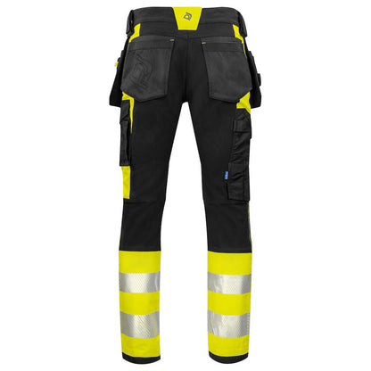 Yellow-Black - Back - Projob Mens 6540 Hi-Vis Work Trousers