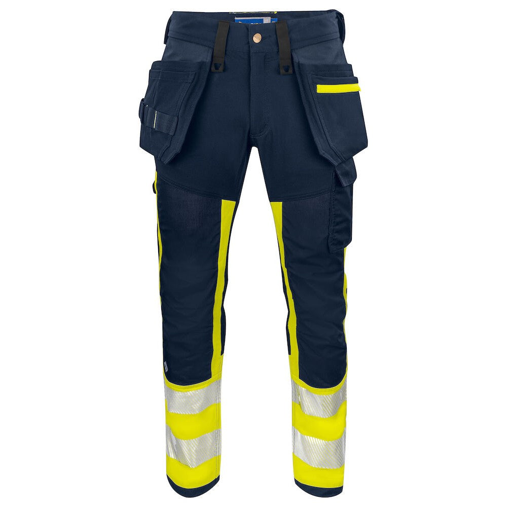 Yellow-Navy - Front - Projob Mens 6540 Hi-Vis Work Trousers