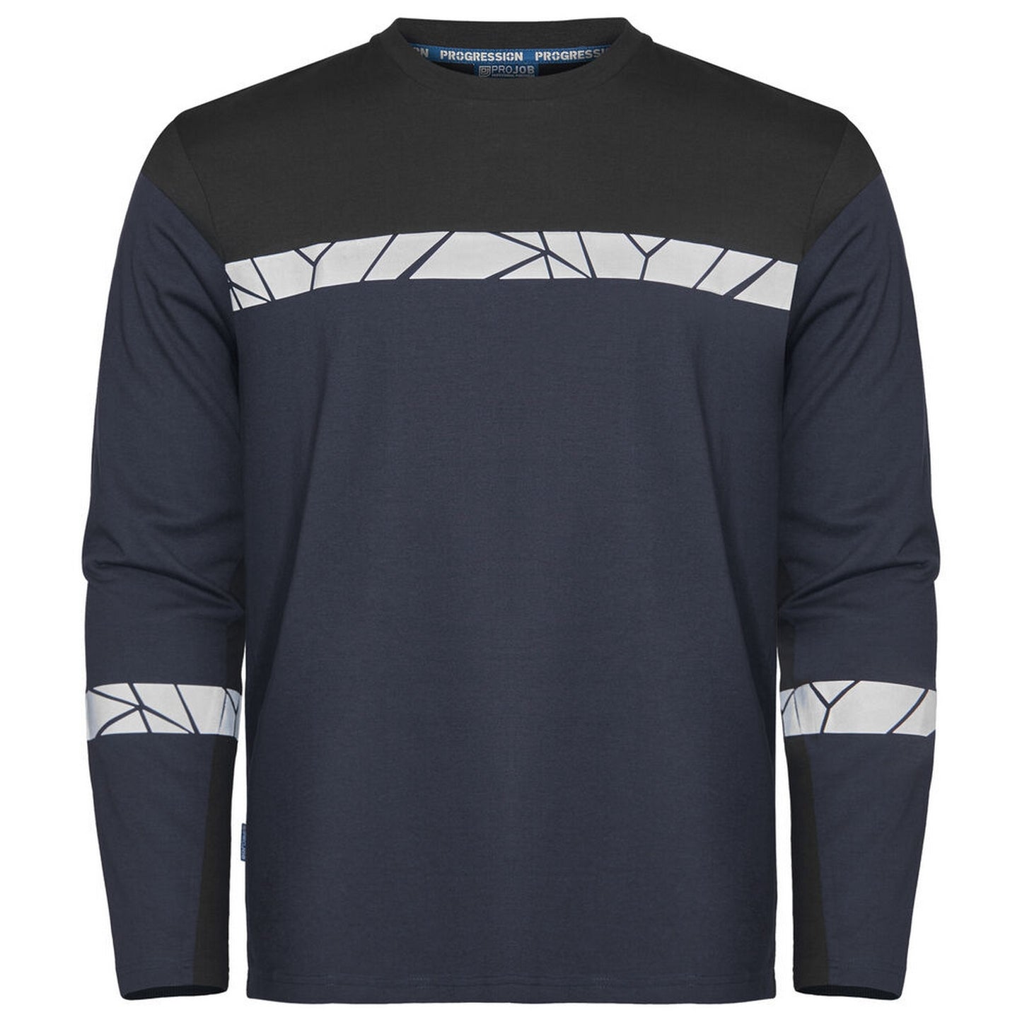 Navy-Black - Front - Projob Mens Progression Hi-Vis Long-Sleeved T-Shirt