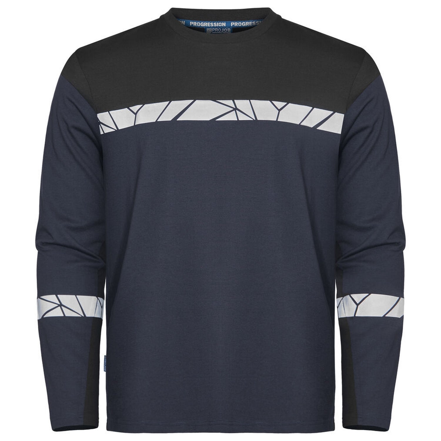 Navy-Black - Front - Projob Mens Progression Hi-Vis Long-Sleeved T-Shirt