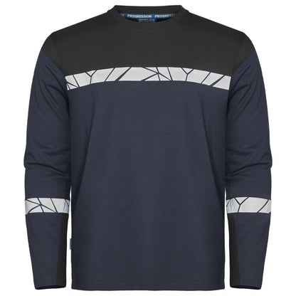 Navy-Black - Front - Projob Mens Progression Hi-Vis Long-Sleeved T-Shirt