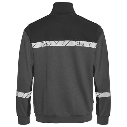 Grey-Black - Back - Projob Mens Progression Hi-Vis Full Zip Sweatshirt