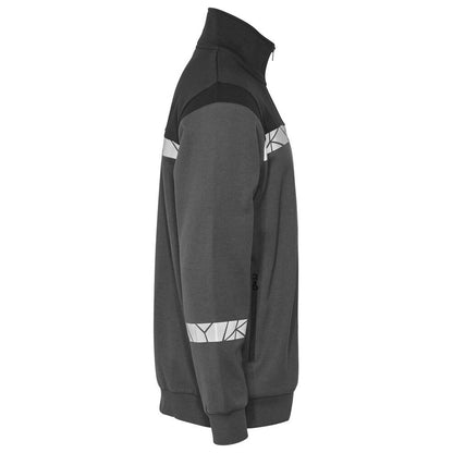 Grey-Black - Side - Projob Mens Progression Hi-Vis Full Zip Sweatshirt
