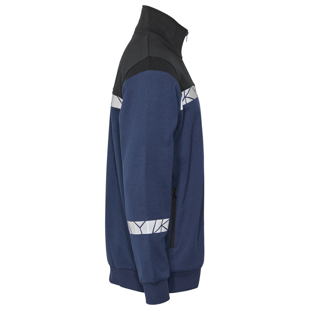 Navy-Black - Side - Projob Mens Progression Hi-Vis Full Zip Sweatshirt