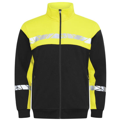 Black-Yellow - Front - Projob Mens Progression Hi-Vis Full Zip Sweatshirt