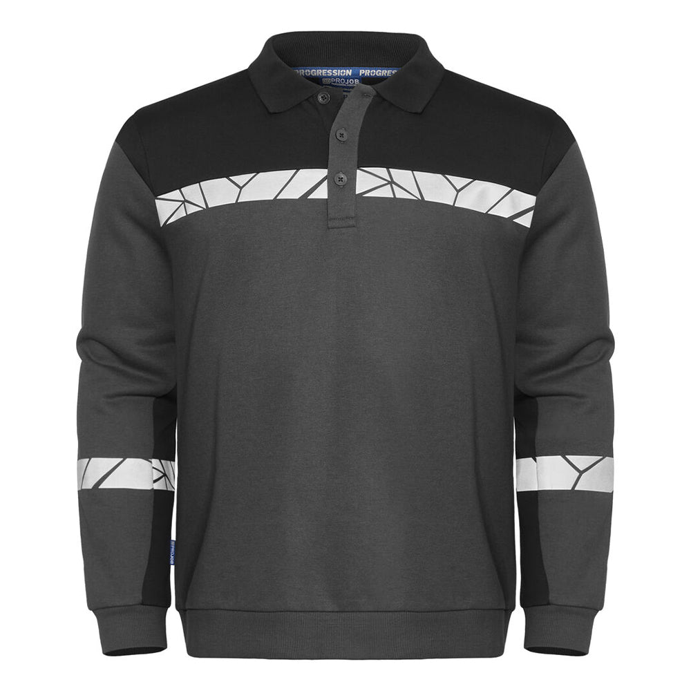 Grey-Black - Front - Projob Mens Progression Hi-Vis Polo Sweatshirt