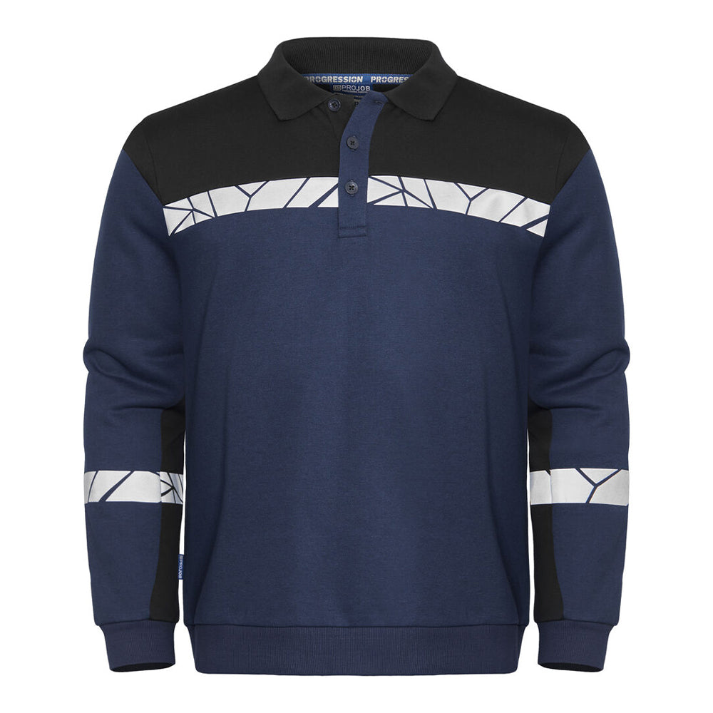 Navy-Black - Front - Projob Mens Progression Hi-Vis Polo Sweatshirt