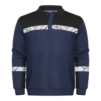 Navy-Black - Front - Projob Mens Progression Hi-Vis Polo Sweatshirt