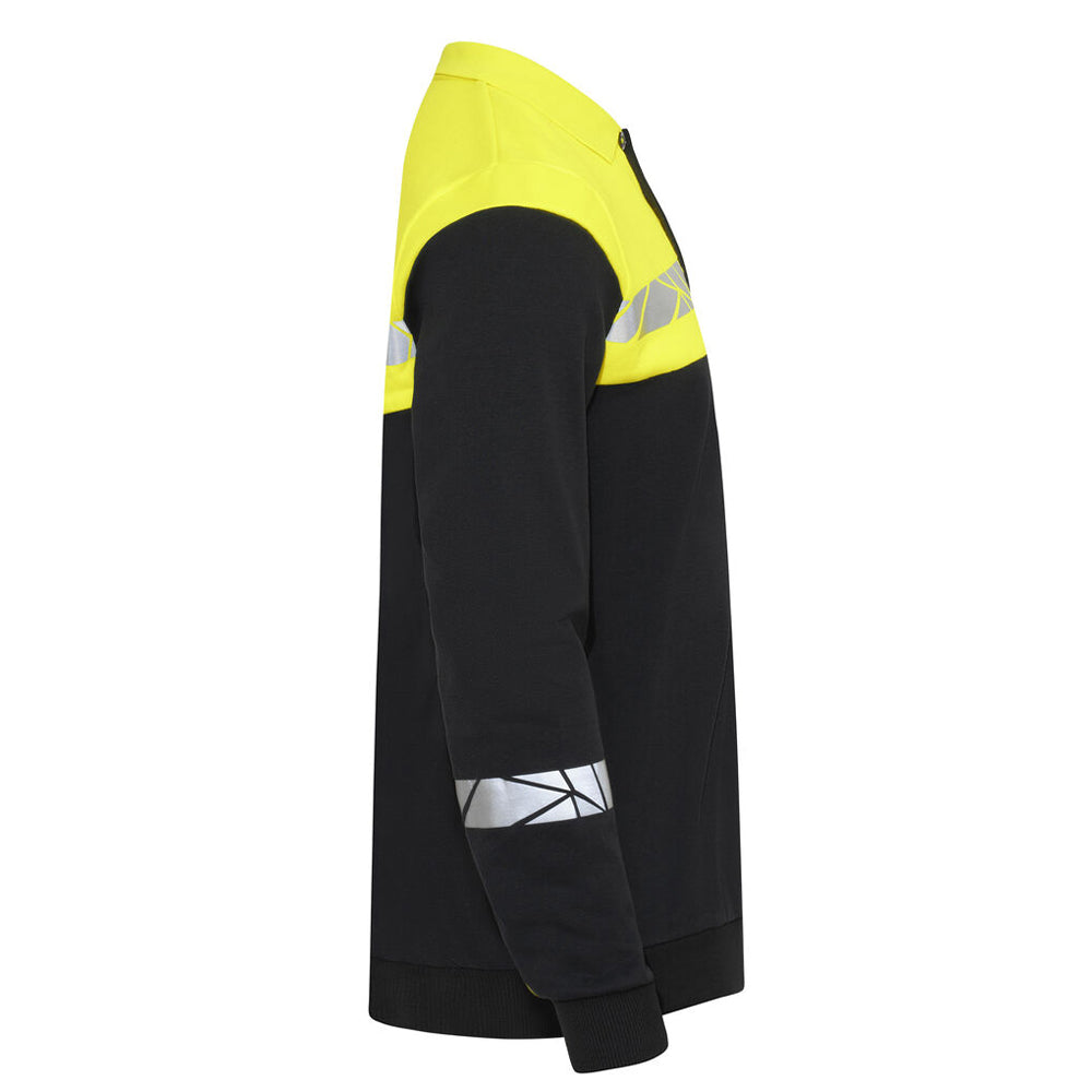 Black-Yellow - Side - Projob Mens Progression Hi-Vis Polo Sweatshirt