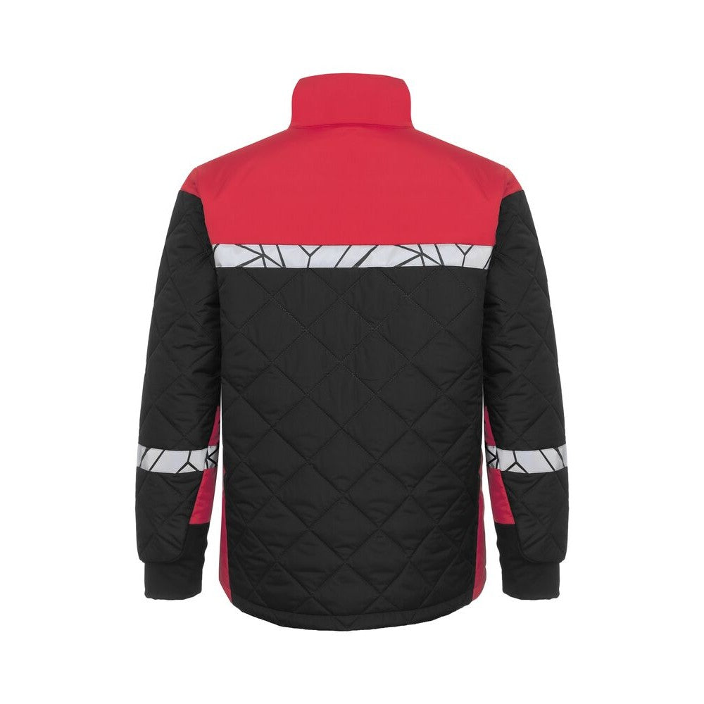 Black-Red - Back - Projob Mens Progression Quilted Lightweight Padded Jacket