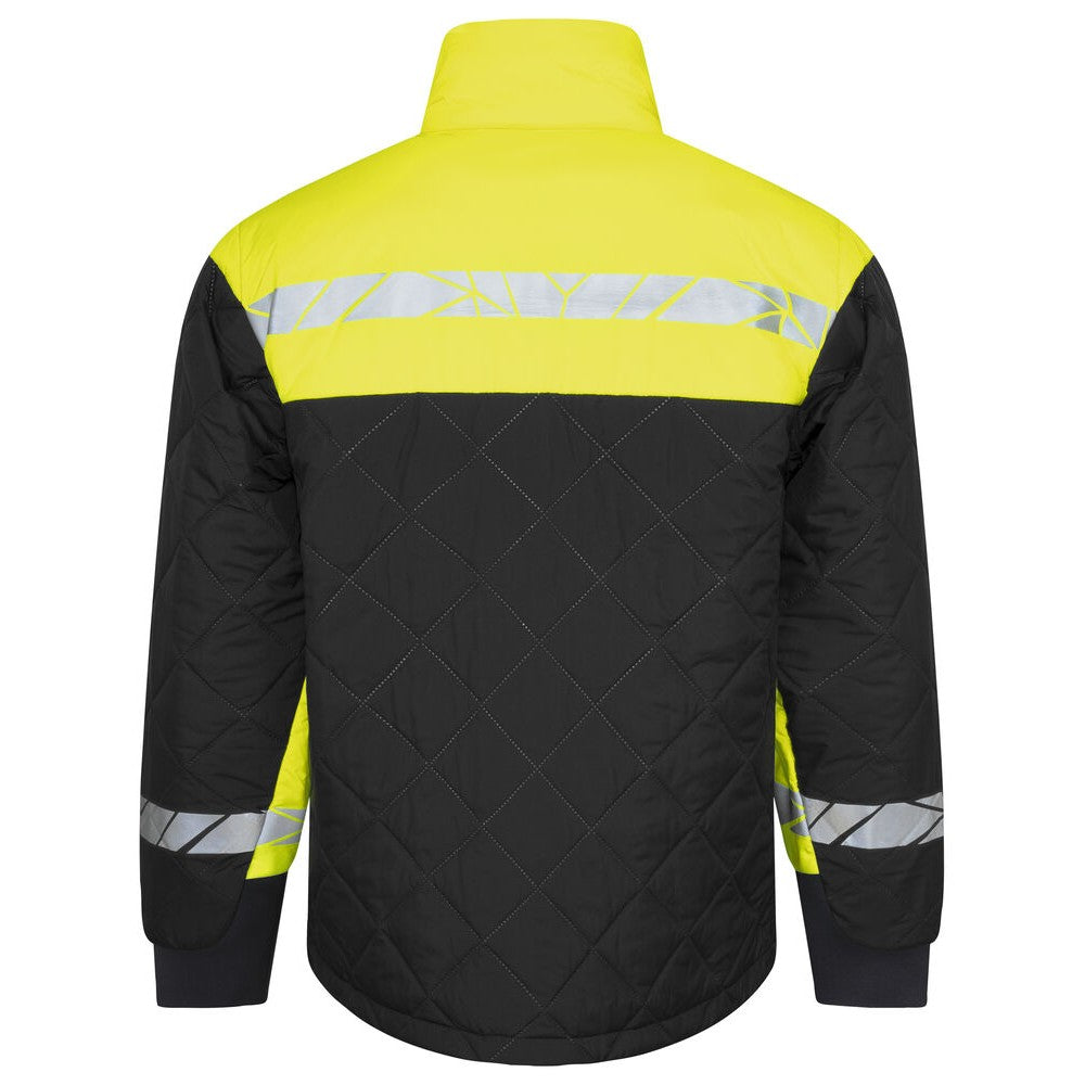Black-Yellow - Back - Projob Mens Progression Quilted Lightweight Padded Jacket
