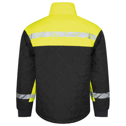 Black-Yellow - Back - Projob Mens Progression Quilted Lightweight Padded Jacket