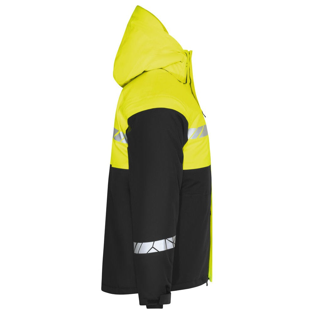 Black-Yellow - Side - Projob Mens Progression High-Vis Padded Soft Shell Jacket