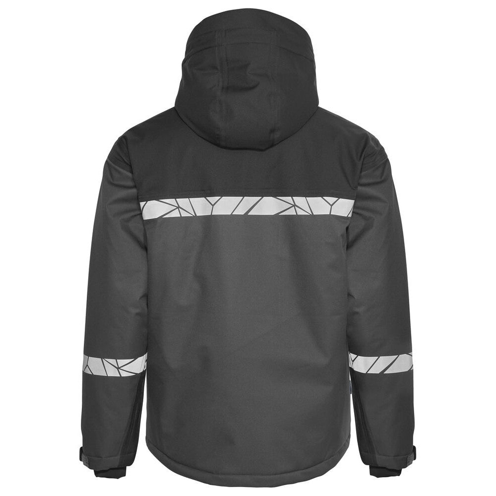 Grey-Black - Back - Projob Mens Progression High-Vis Padded Soft Shell Jacket