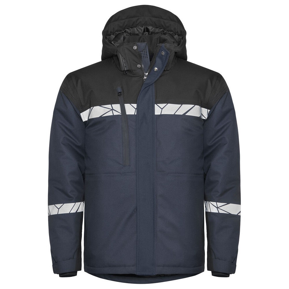 Navy-Black - Front - Projob Mens Progression High-Vis Padded Soft Shell Jacket