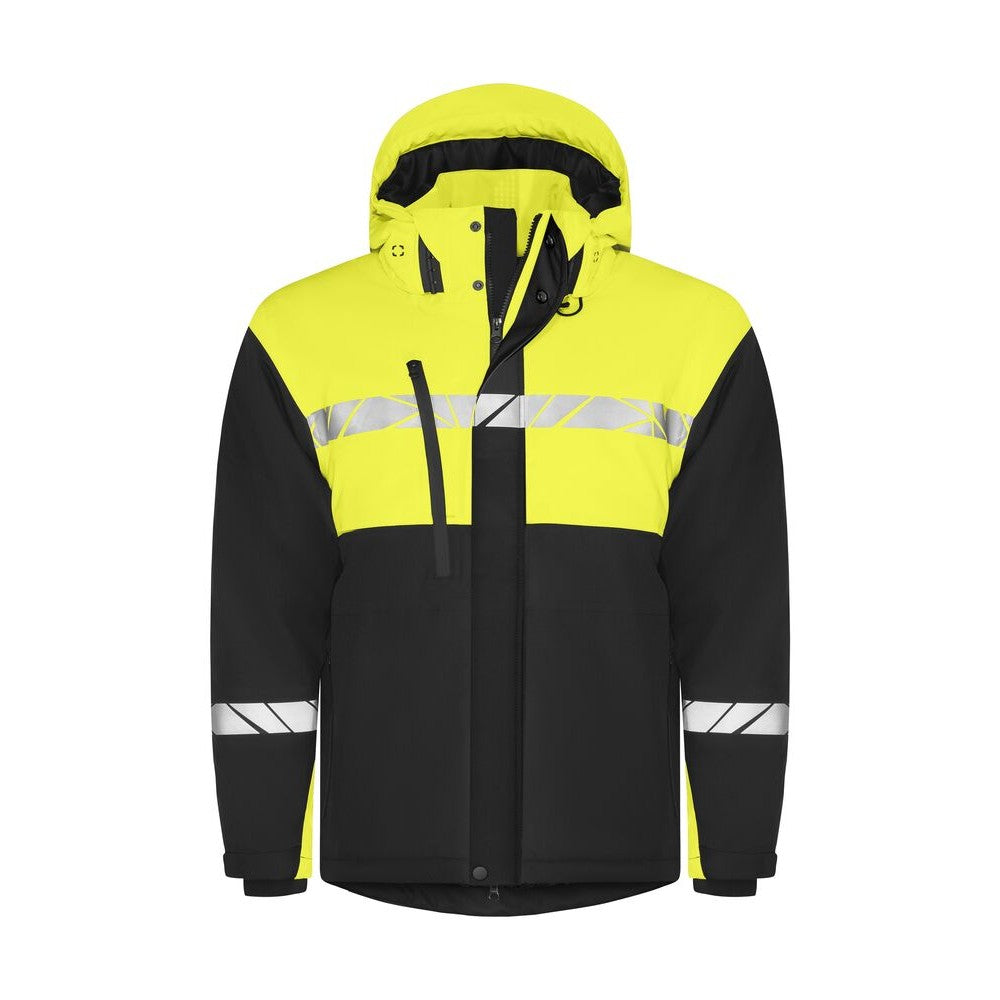 Black-Yellow - Front - Projob Mens Progression High-Vis Padded Soft Shell Jacket