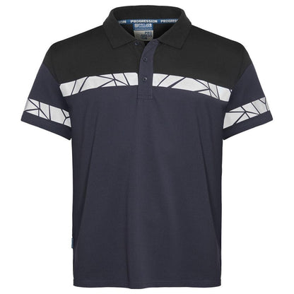 Navy-Black - Front - Projob Mens Progression Pique Polo Shirt