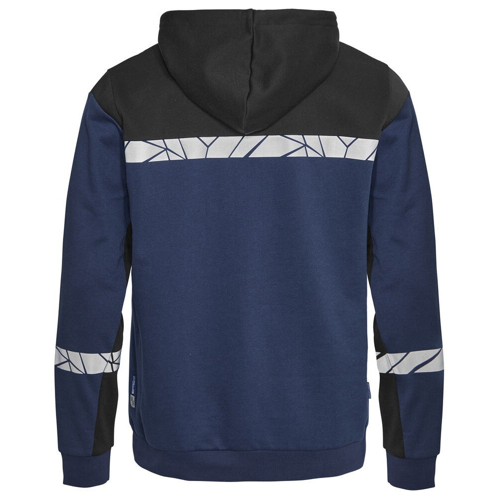 Navy-Black - Back - Projob Mens Progression Half Zip Hoodie
