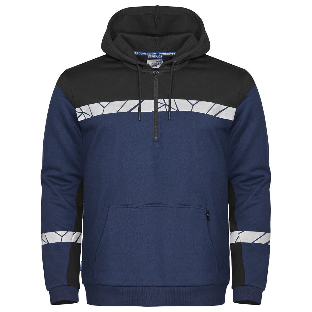 Navy-Black - Front - Projob Mens Progression Half Zip Hoodie