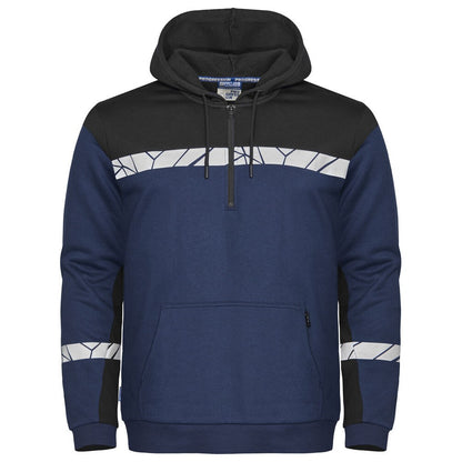 Navy-Black - Front - Projob Mens Progression Half Zip Hoodie