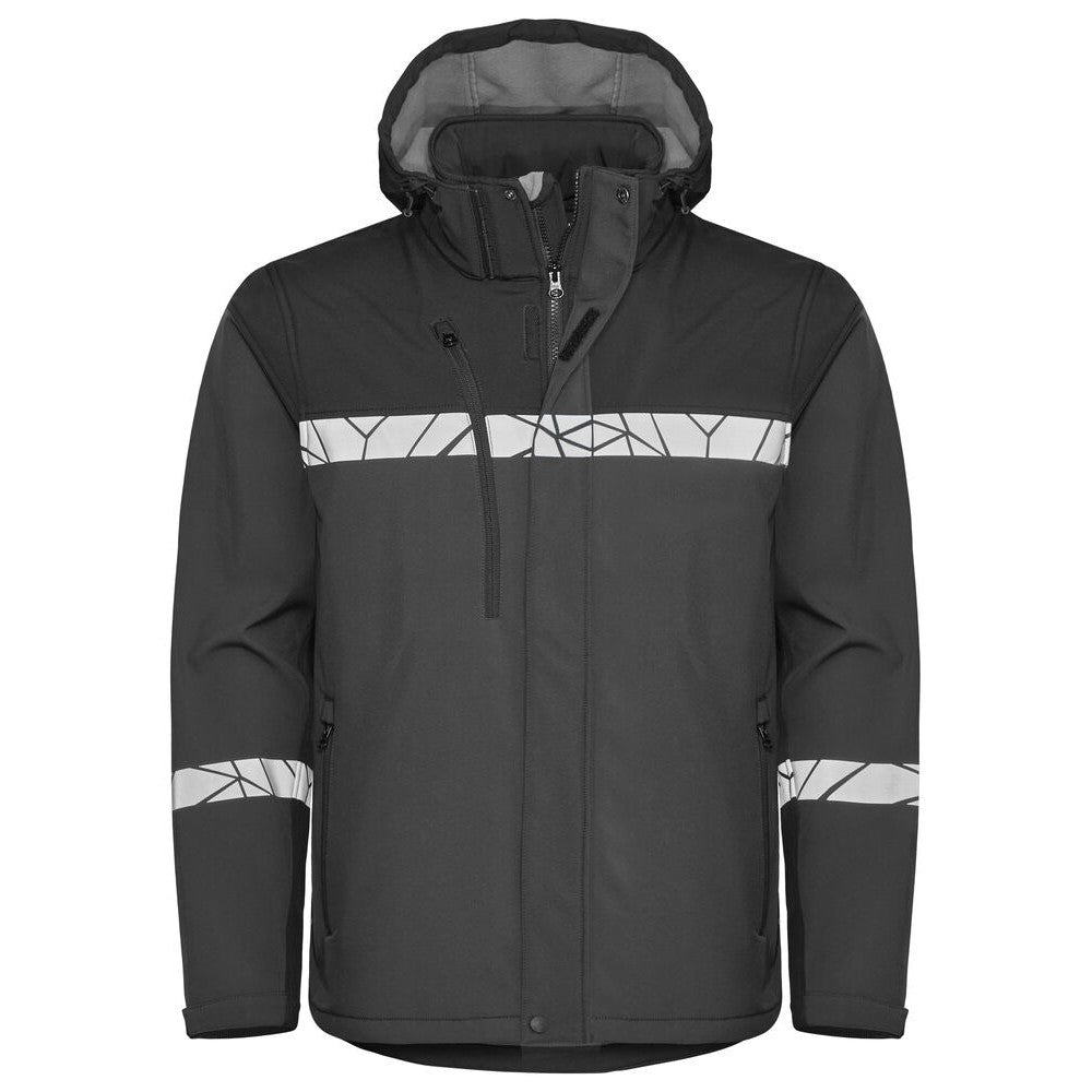 Grey-Black - Front - Projob Mens Progression Soft Shell Jacket