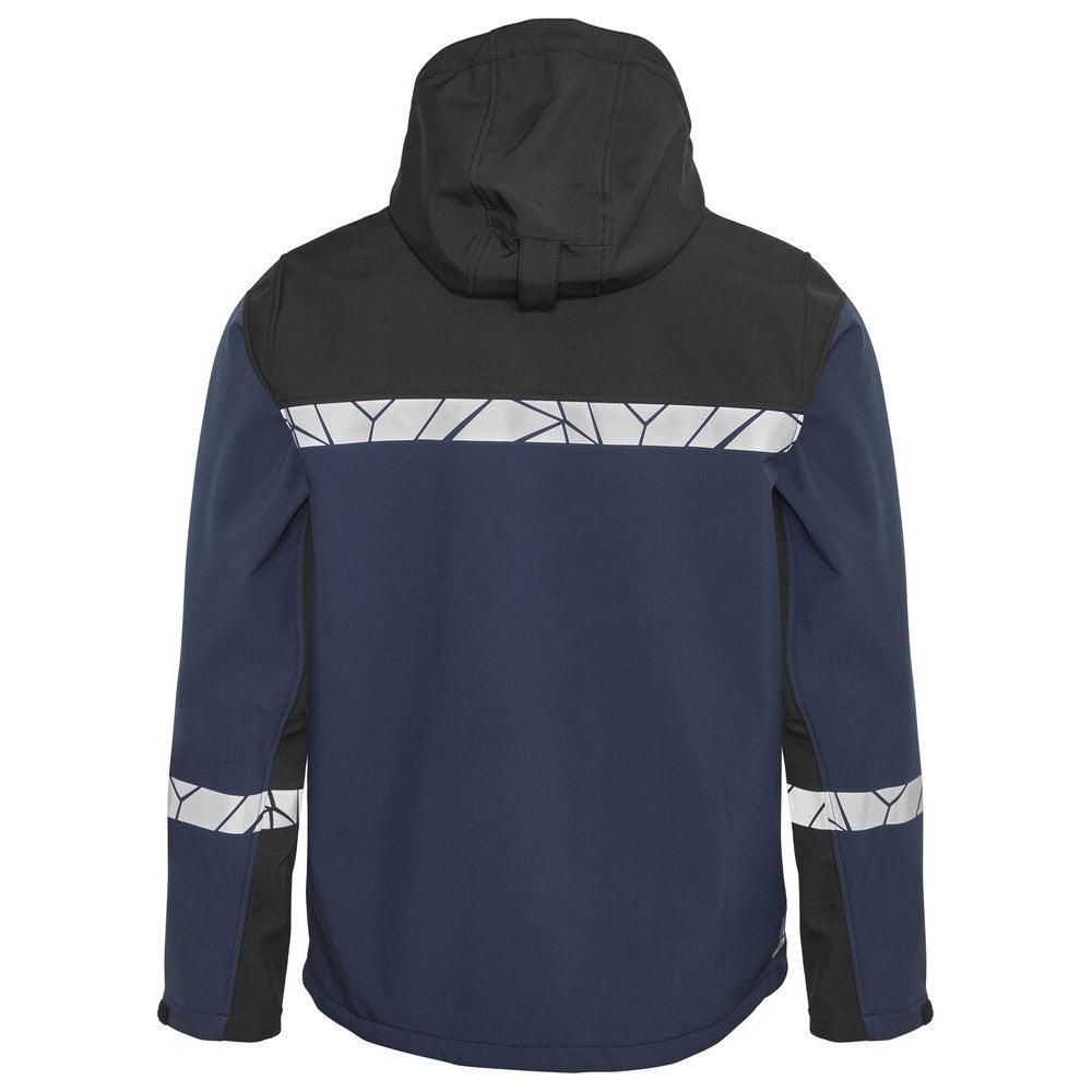 Navy-Black - Back - Projob Mens Progression Soft Shell Jacket