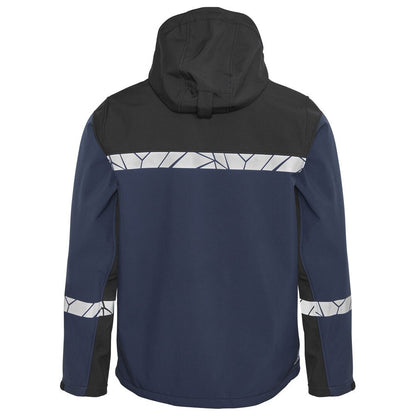 Navy-Black - Back - Projob Mens Progression Soft Shell Jacket