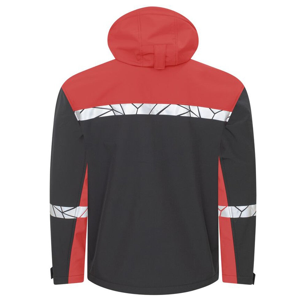 Black-Red - Back - Projob Mens Progression Soft Shell Jacket