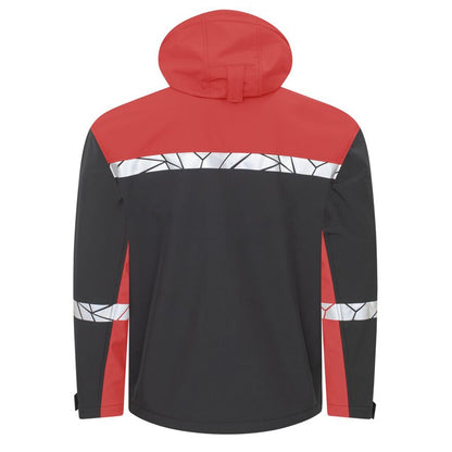 Black-Red - Back - Projob Mens Progression Soft Shell Jacket
