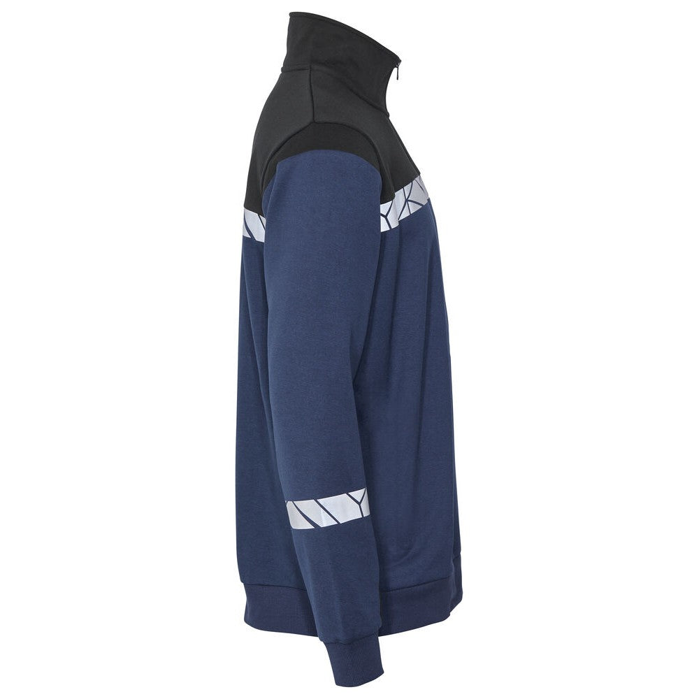 Navy-Black - Side - Projob Mens Progression Half Zip Sweatshirt